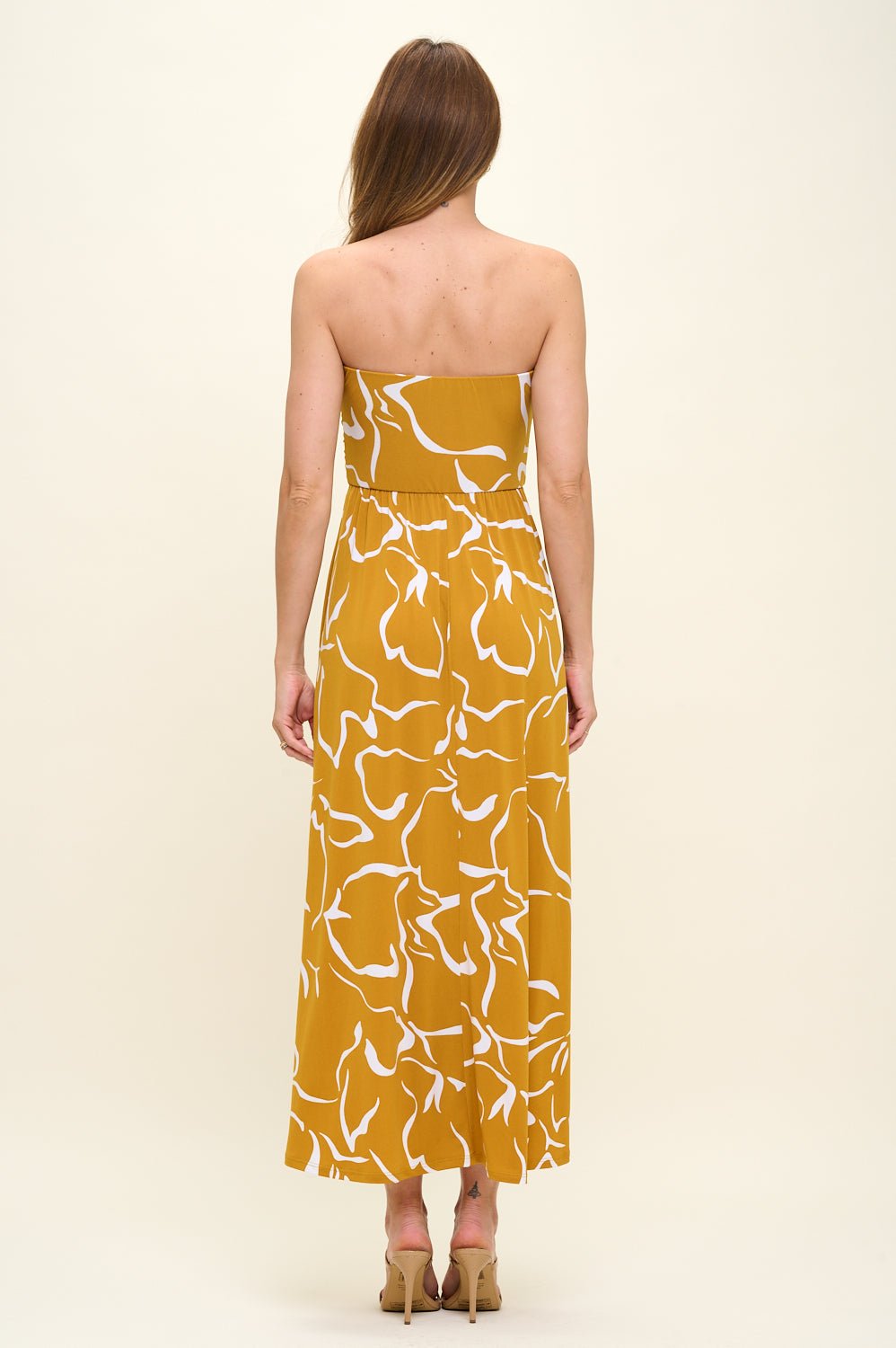 Image of West K Jones Off Shoulder Tube Maxi Dress Yellow Abstract