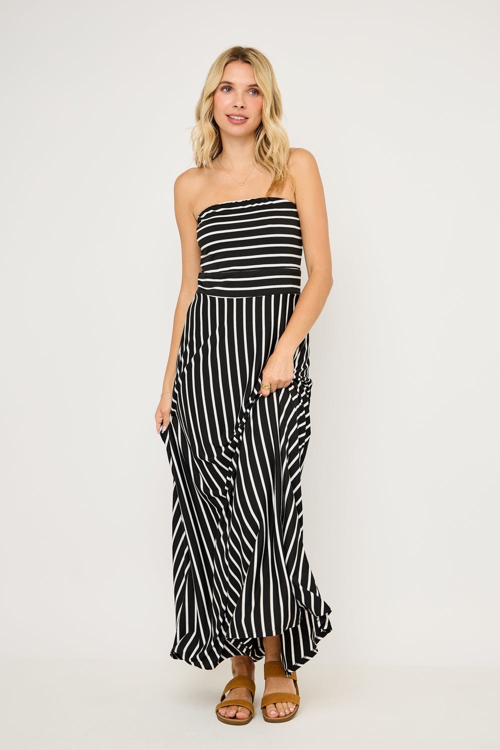 Image of West K Jones Striped Tube Maxi Dress Black White Stripe