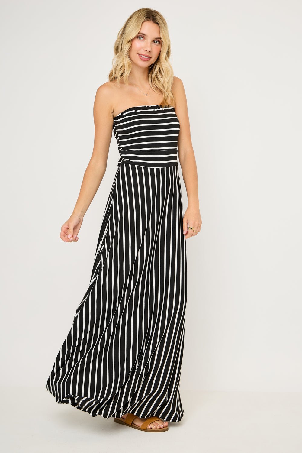 Image of West K Jones Striped Tube Maxi Dress Black White Stripe