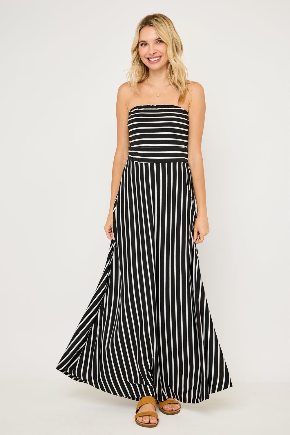 Image of West K Jones Striped Tube Maxi Dress Black White Stripe