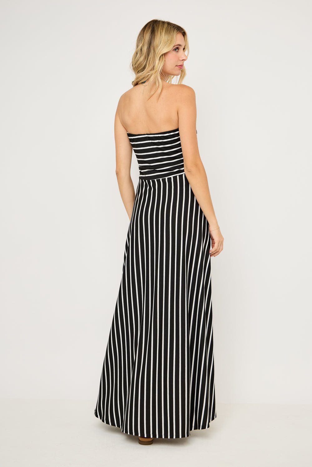 Image of West K Jones Striped Tube Maxi Dress Black White Stripe