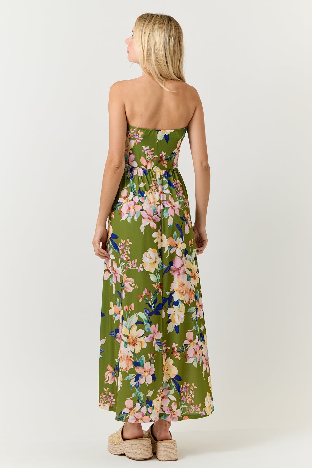 Image of West K Jones Tube Maxi Dress Army Green Pink Floral