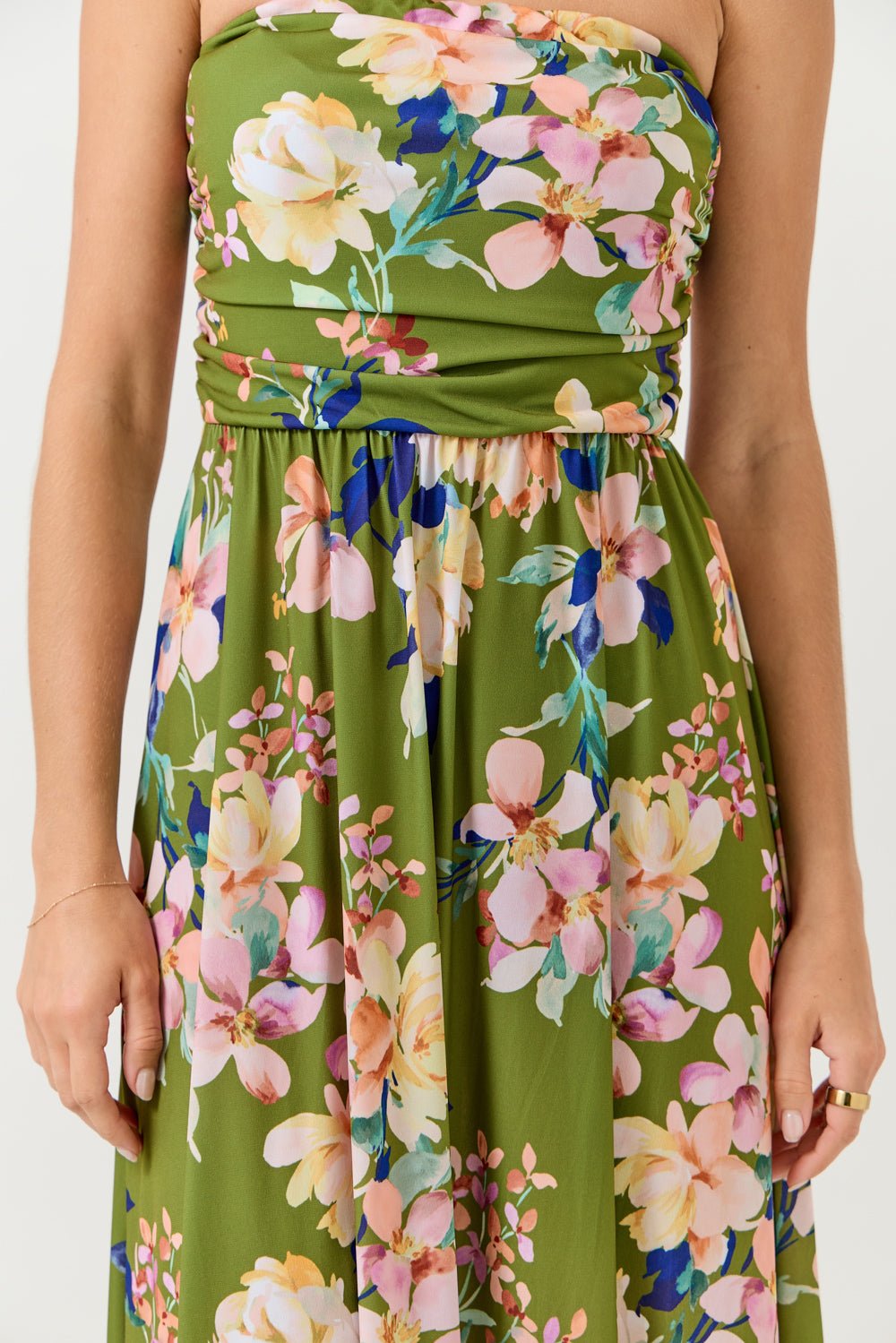 Image of West K Jones Tube Maxi Dress Army Green Pink Floral