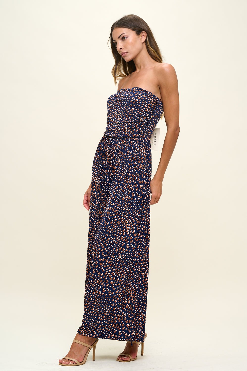 Image of West K Kara Strapless Knit Jumpsuit Navy Animal