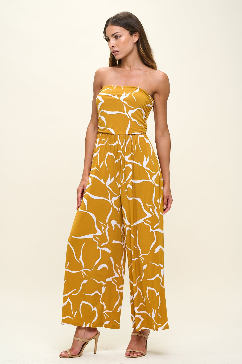 Image of West K Kara Strapless Knit Jumpsuit Yellow Abstract