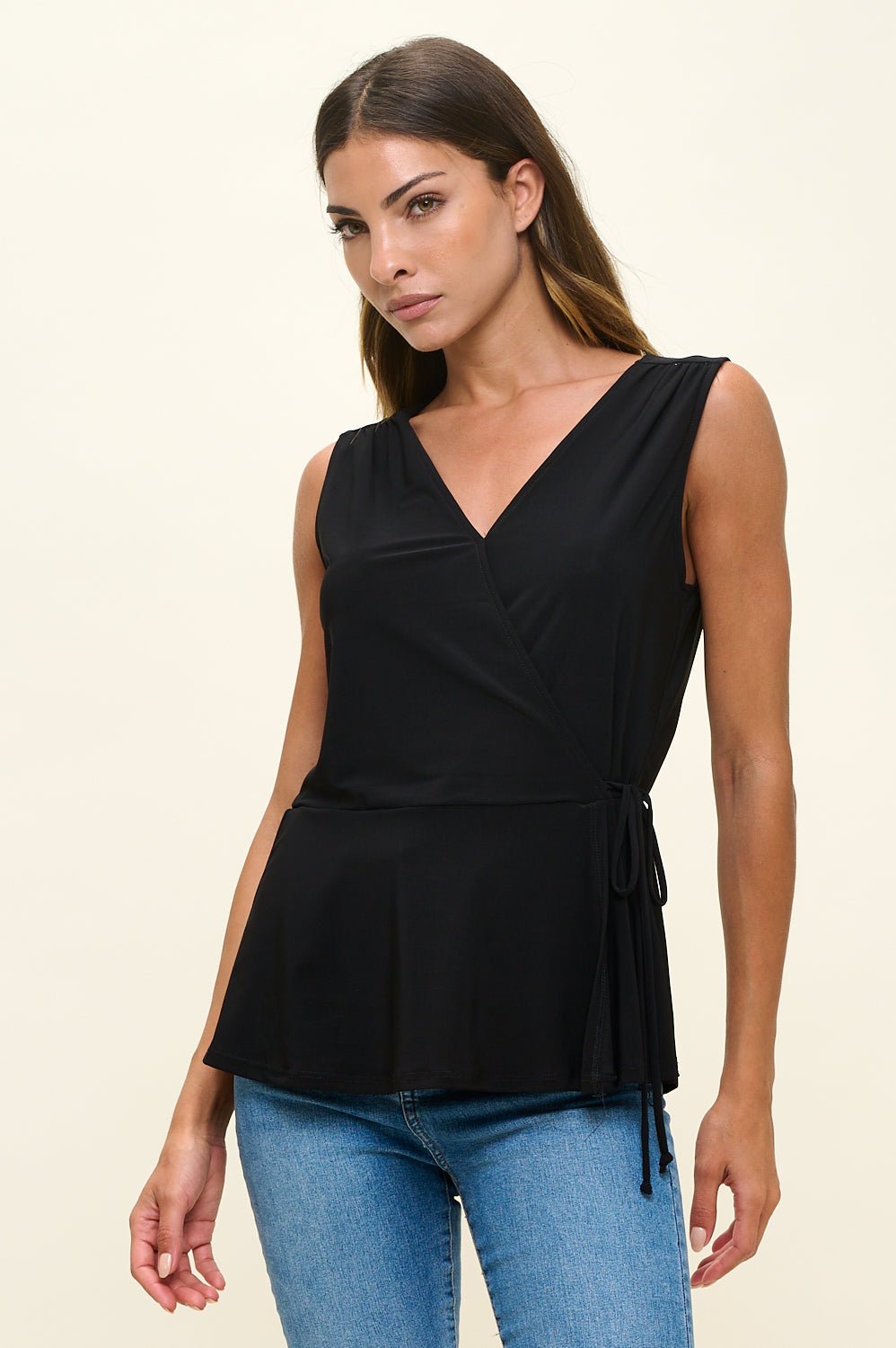 Image of West K Laura Sleeveless Surplice Knit Top Black