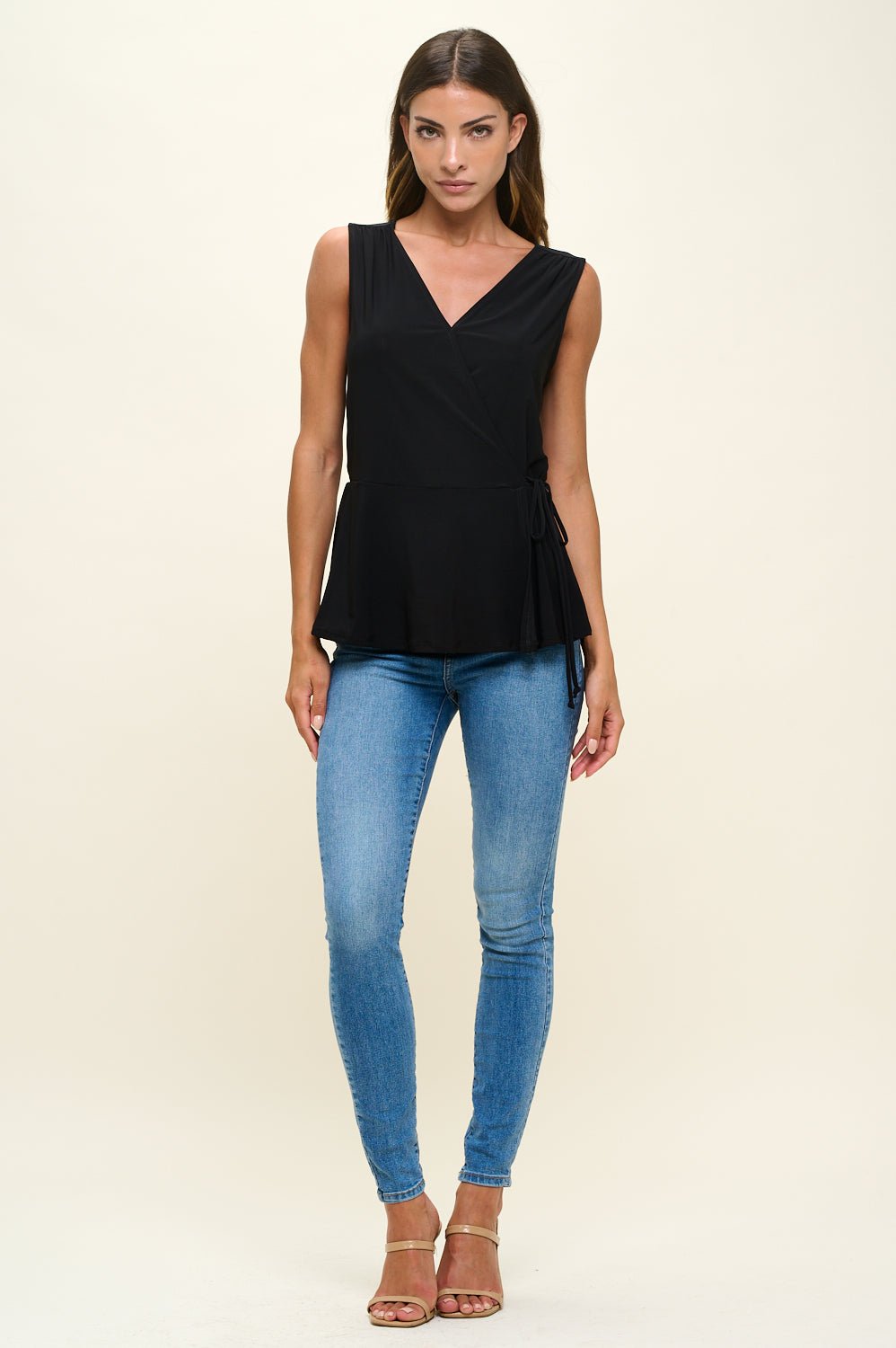 Image of West K Laura Sleeveless Surplice Knit Top Black