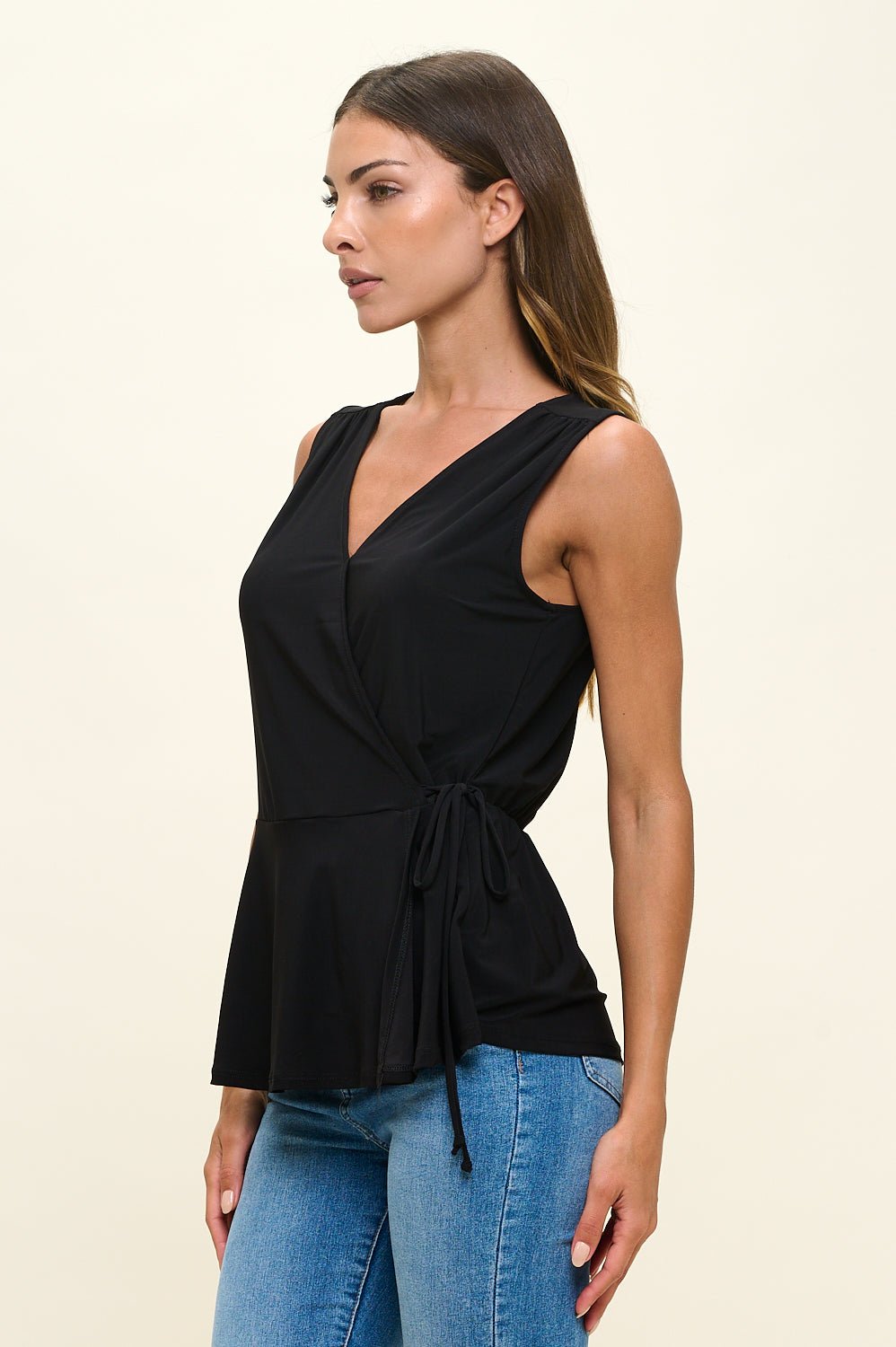 Image of West K Laura Sleeveless Surplice Knit Top Black