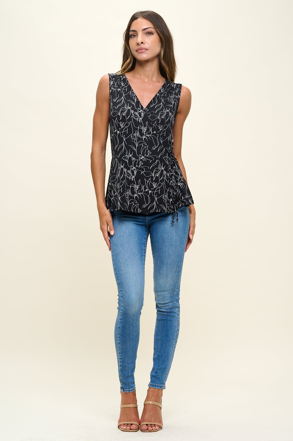 Image of West K Laura Sleeveless Surplice Knit Top Black Mono Floral