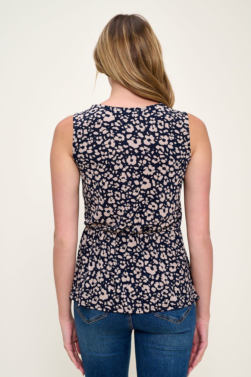 Image of West K Laura Sleeveless Surplice Knit Top Navy Daisy Floral