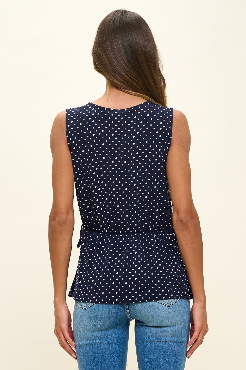 Image of West K Laura Sleeveless Surplice Knit Top Navy Dot