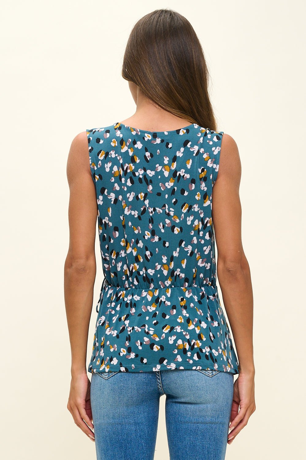 Image of West K Laura Sleeveless Surplice Knit Top Teal Animal
