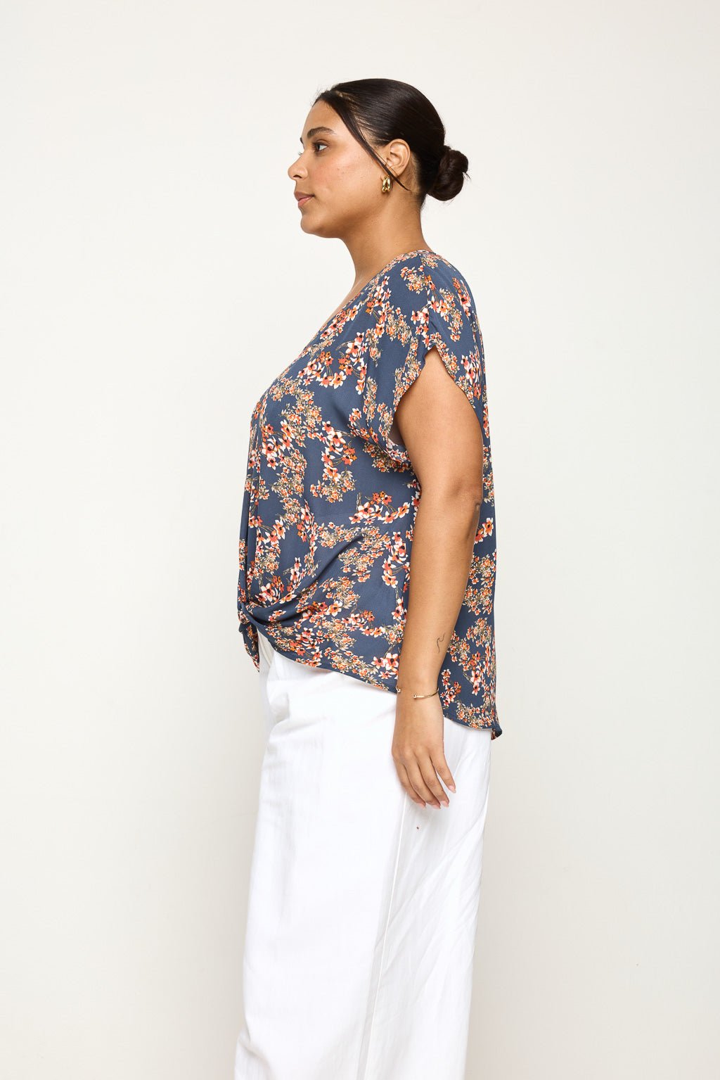 Image of West K Leah Plus Size Short Sleeve Woven Top Steel Blue Daisy