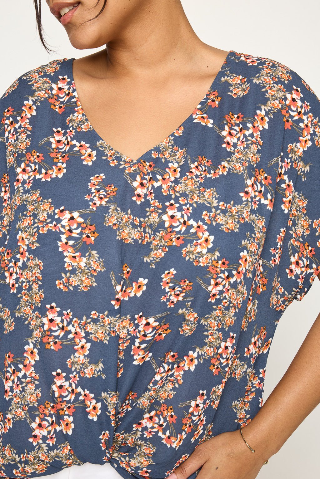 Image of West K Leah Plus Size Short Sleeve Woven Top Steel Blue Daisy