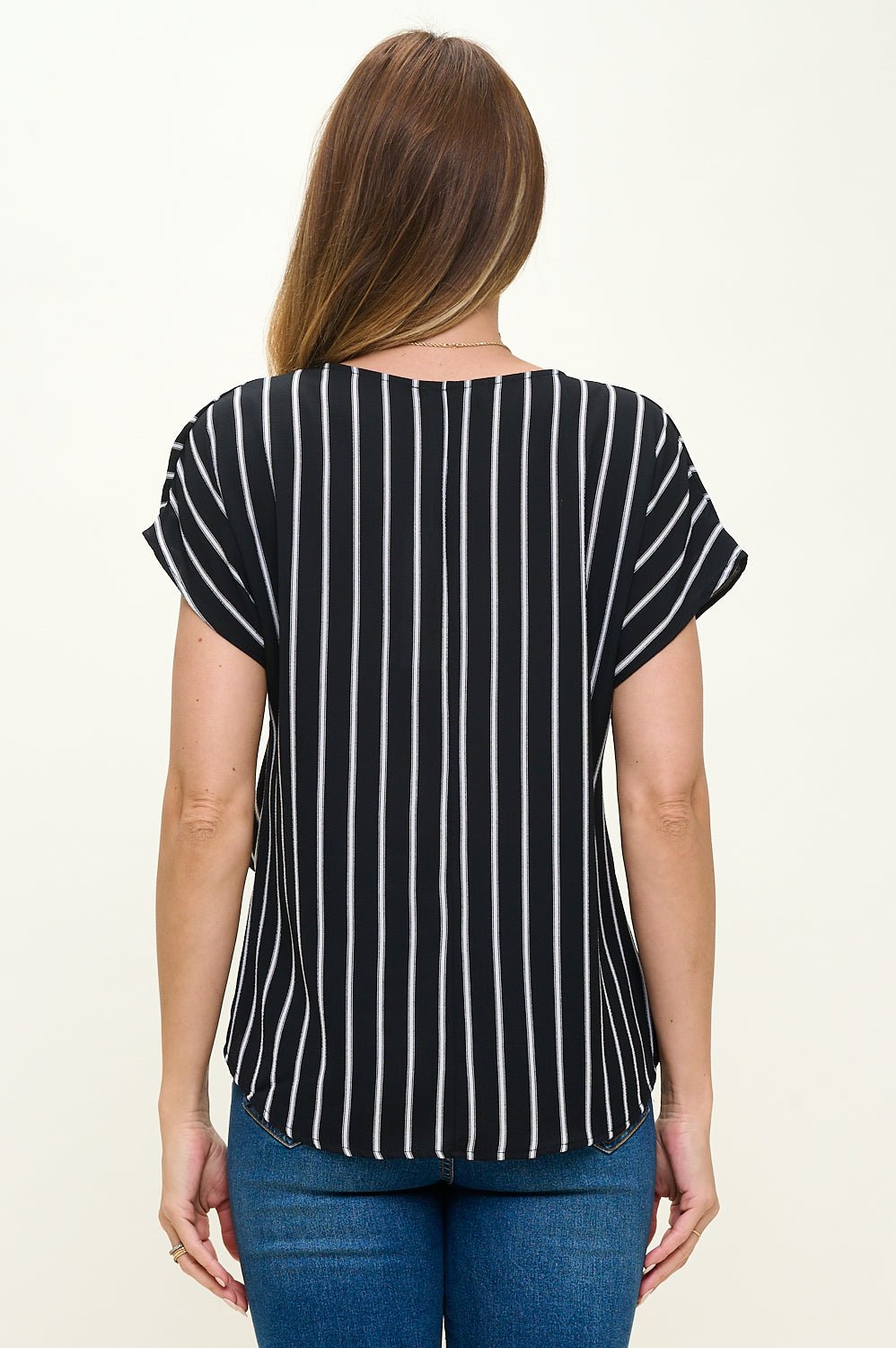 Image of West K Leah Short Sleeve Woven Top Black White Stripe