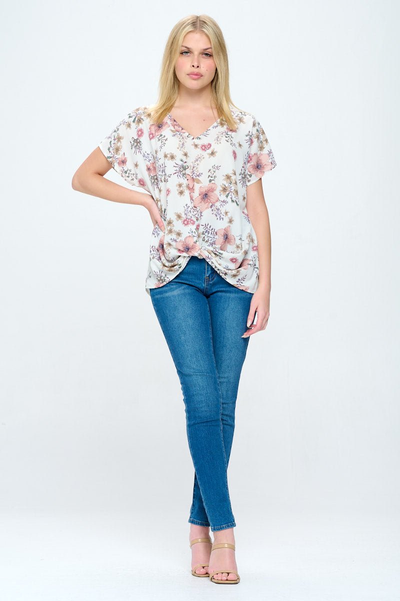 Image of West K Leah Short Sleeve Woven Top Ivory Floral