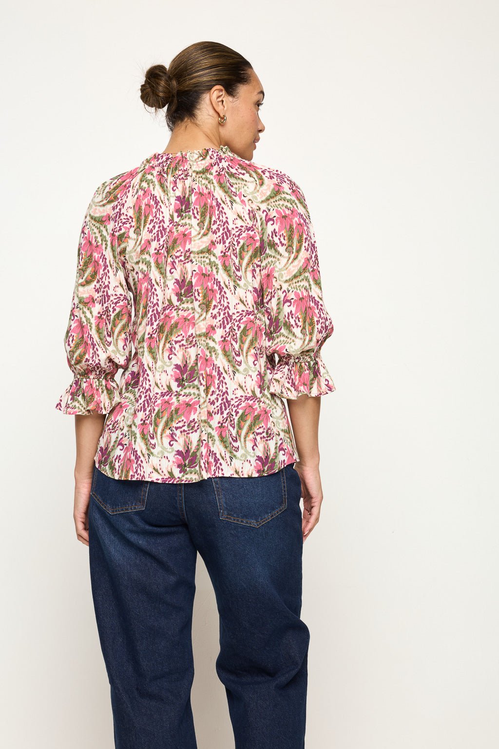 Image of West K Liana Three Quarter Sleeve Blouse with Tassels Mauve Floral