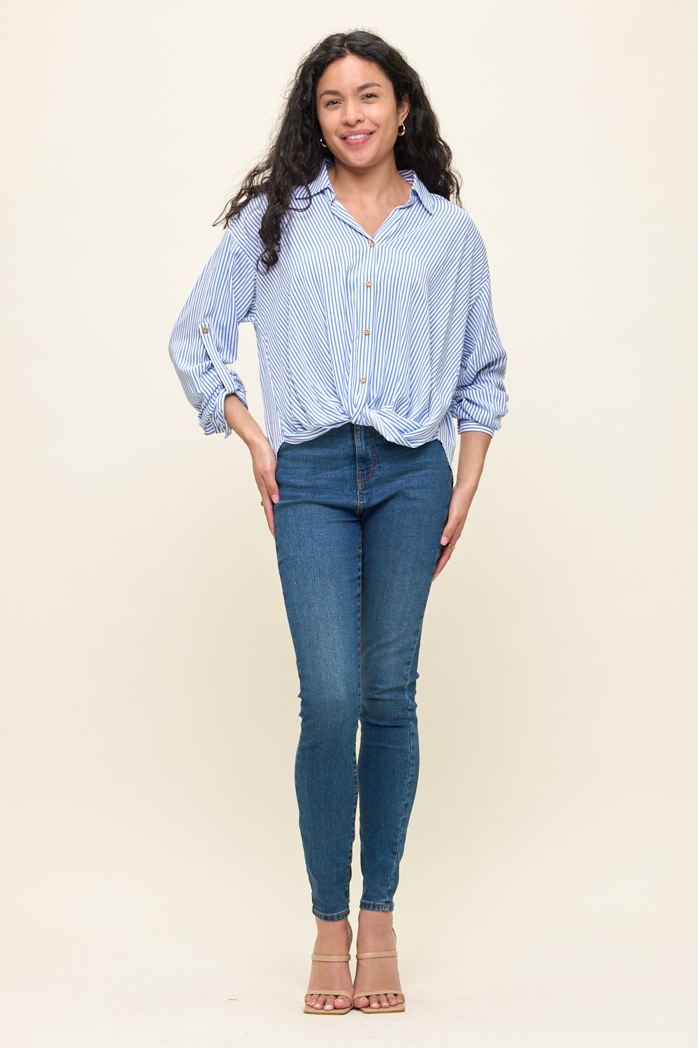 Image of West K Liora Stripe Button - Up Twist Front Shirt Blue Stripe