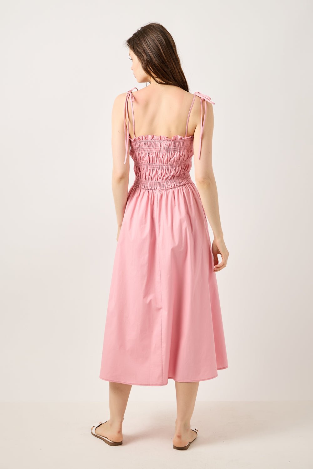 Image of West K Lorelei Smocked Tie - Strap Midi Dress Pink