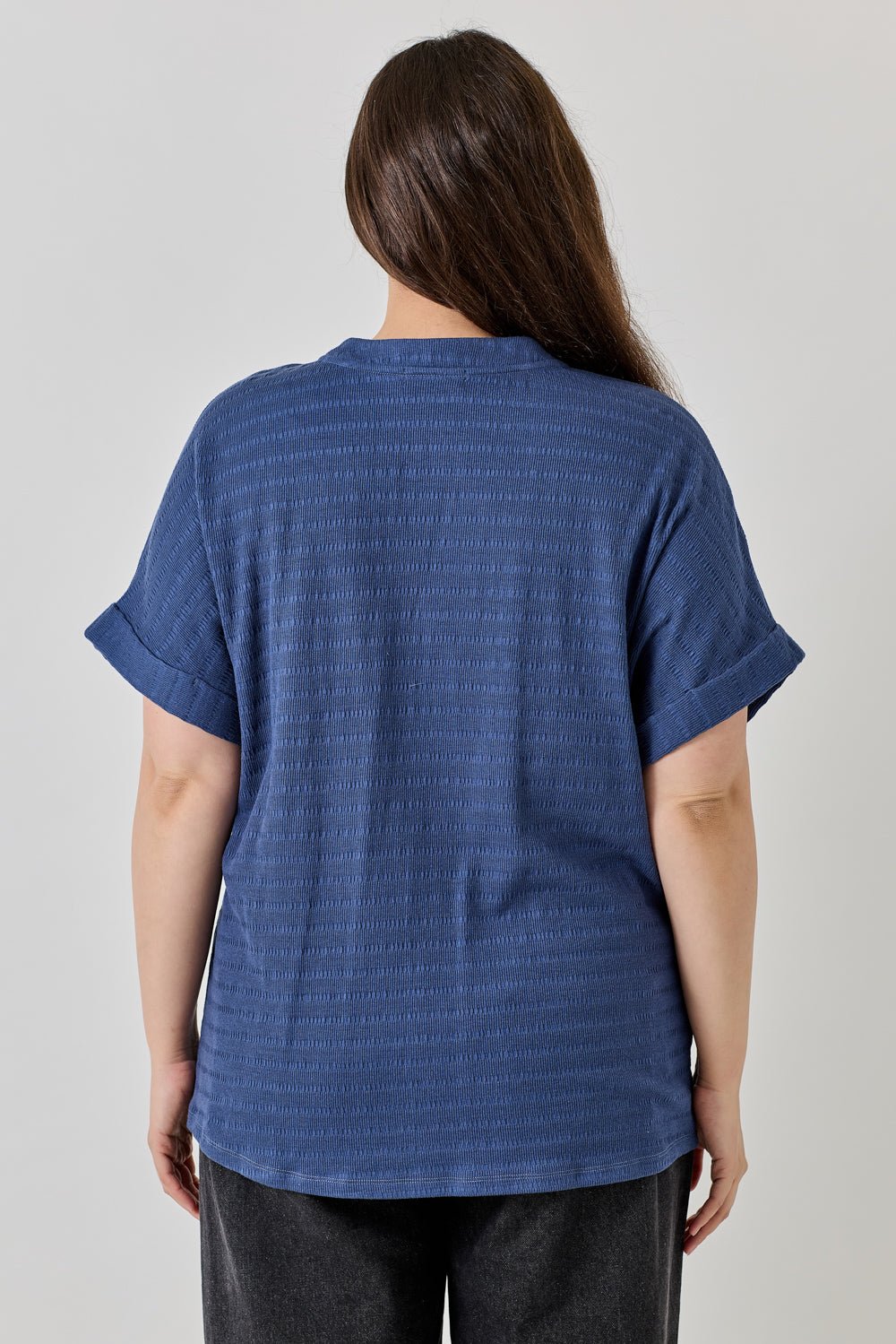 Image of West K Maribel Plus Size Smocked Knit Dolman Sleeve Blouse Washed Navy