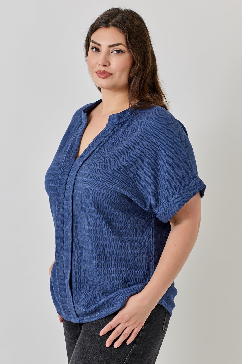 Image of West K Maribel Plus Size Smocked Knit Dolman Sleeve Blouse Washed Navy