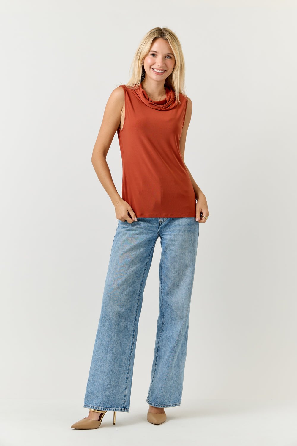 Image of West K Maris Cowl Neck Sleeveless Blouse Navy