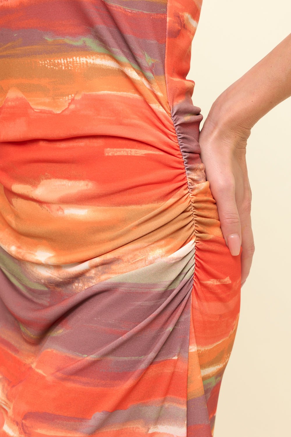 Image of West K Marisol Side Ruched Halter Midi Dress Orange Watercolor