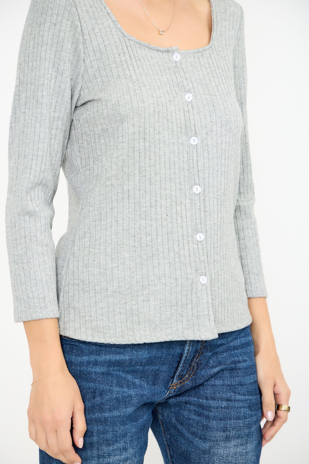 Image of West K Mayola Square Neck Button Top Ht Grey