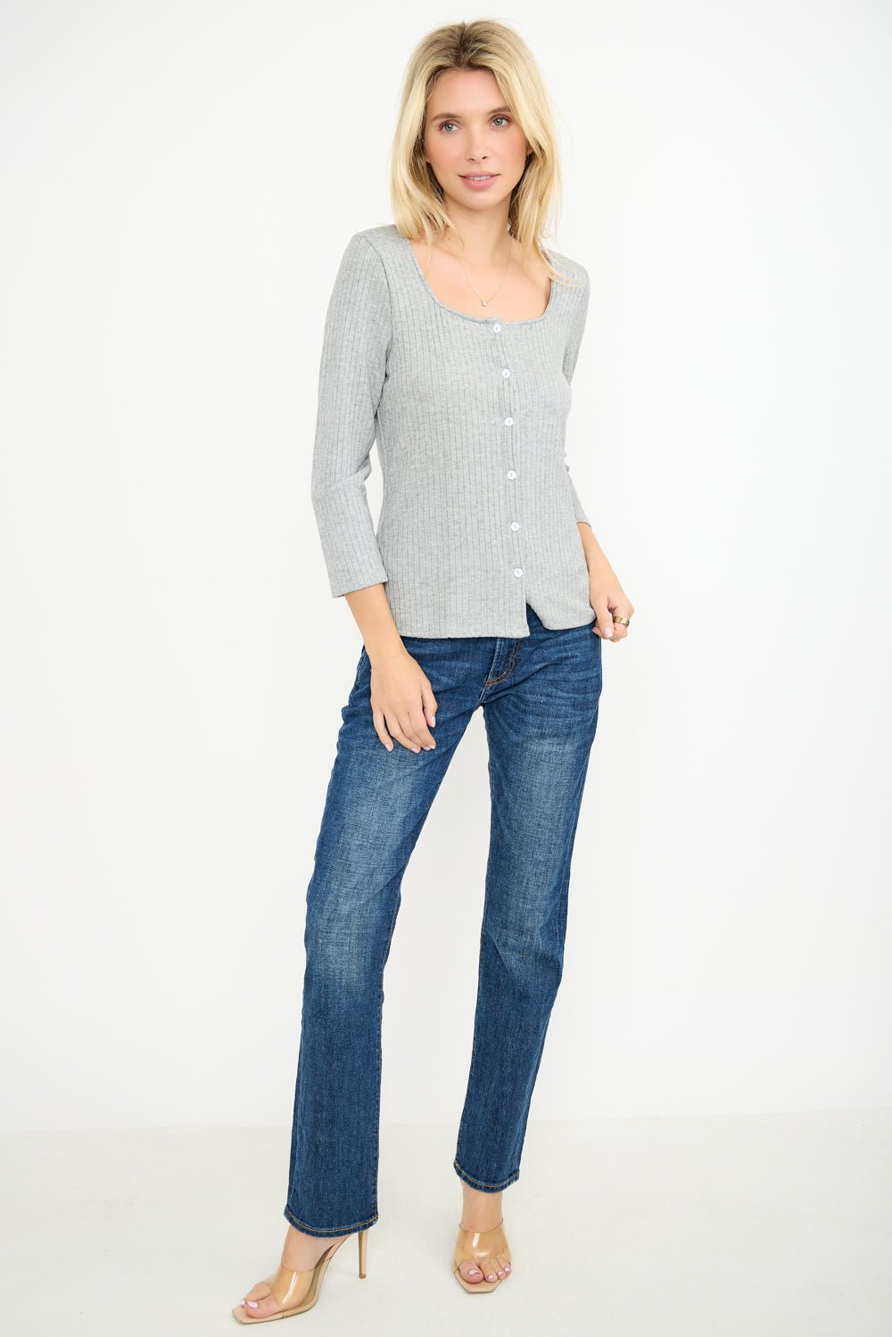 Image of West K Mayola Square Neck Button Top Ht Grey