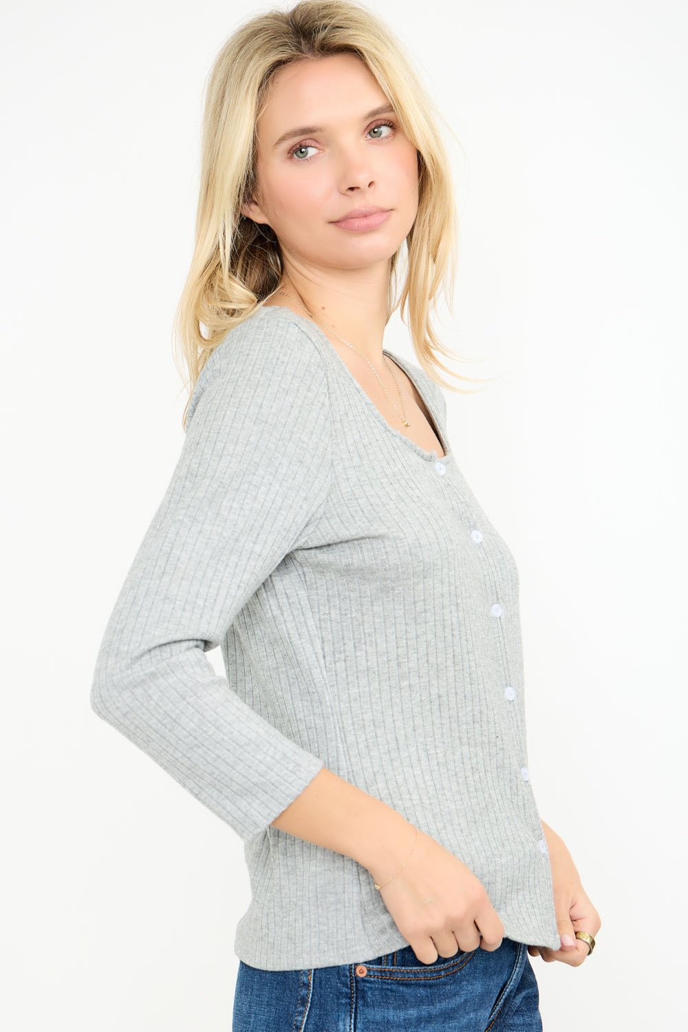 Image of West K Mayola Square Neck Button Top Ht Grey