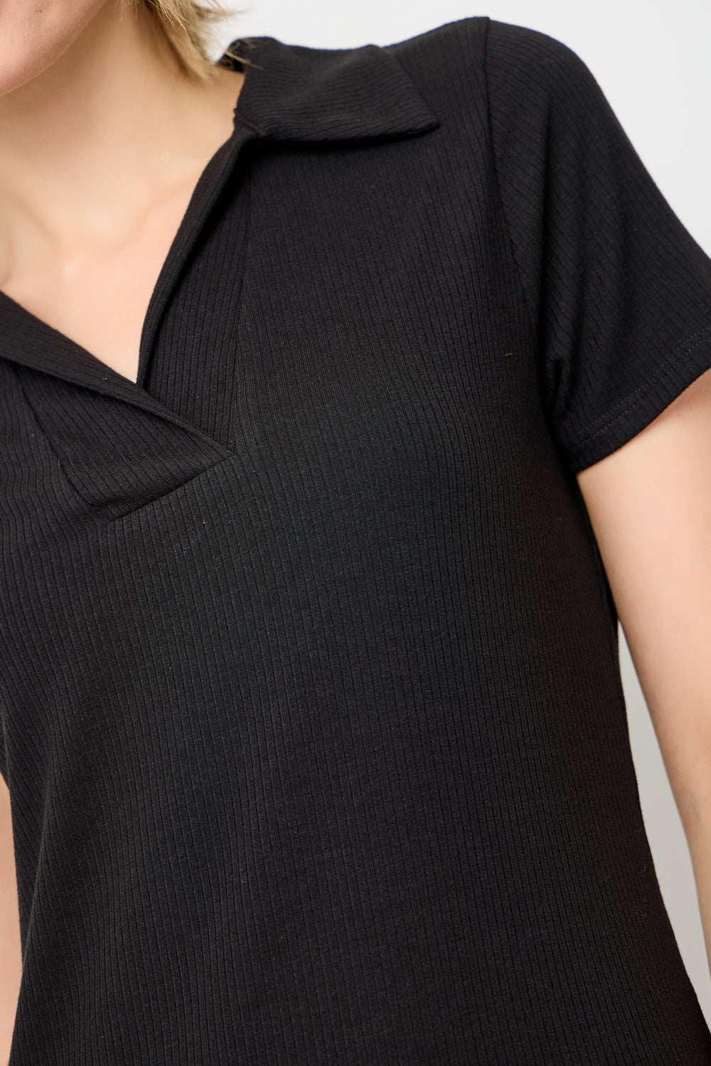 Image of West K Megan S/S Ribbed Midi Dress with Collar Black