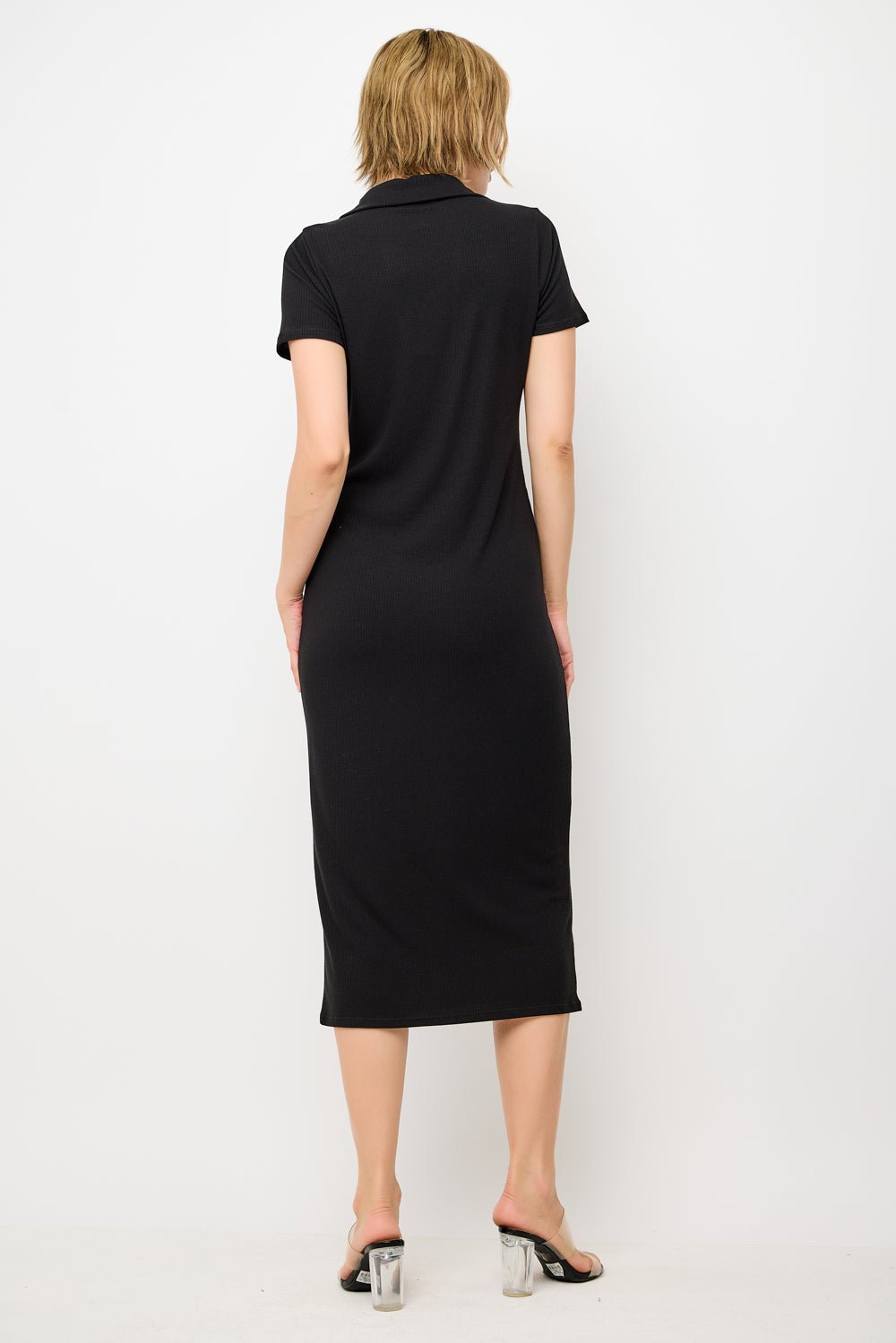Image of West K Megan S/S Ribbed Midi Dress with Collar Black