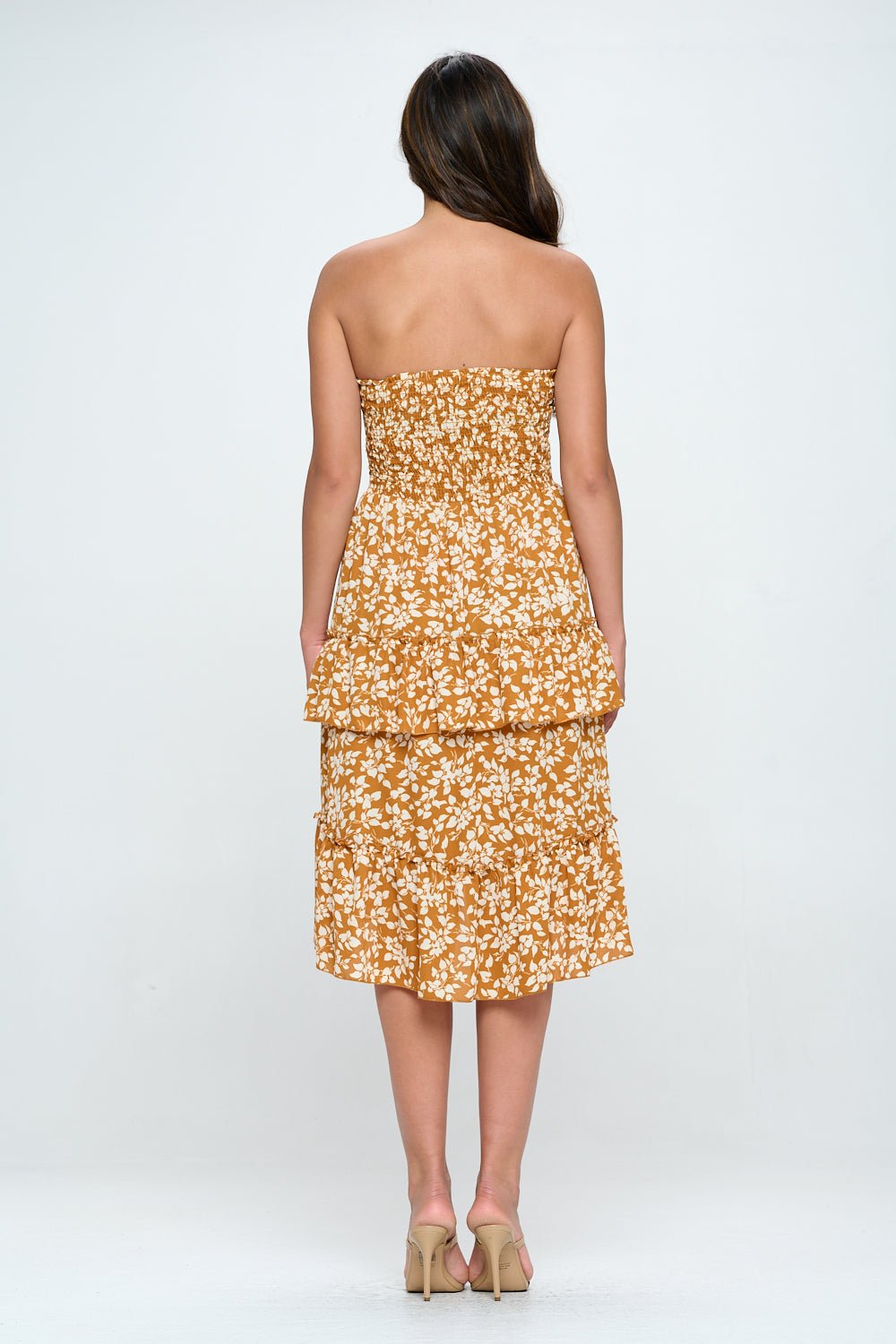 Image of West K Michelle Smocked Strapless Dress Caramel Floral