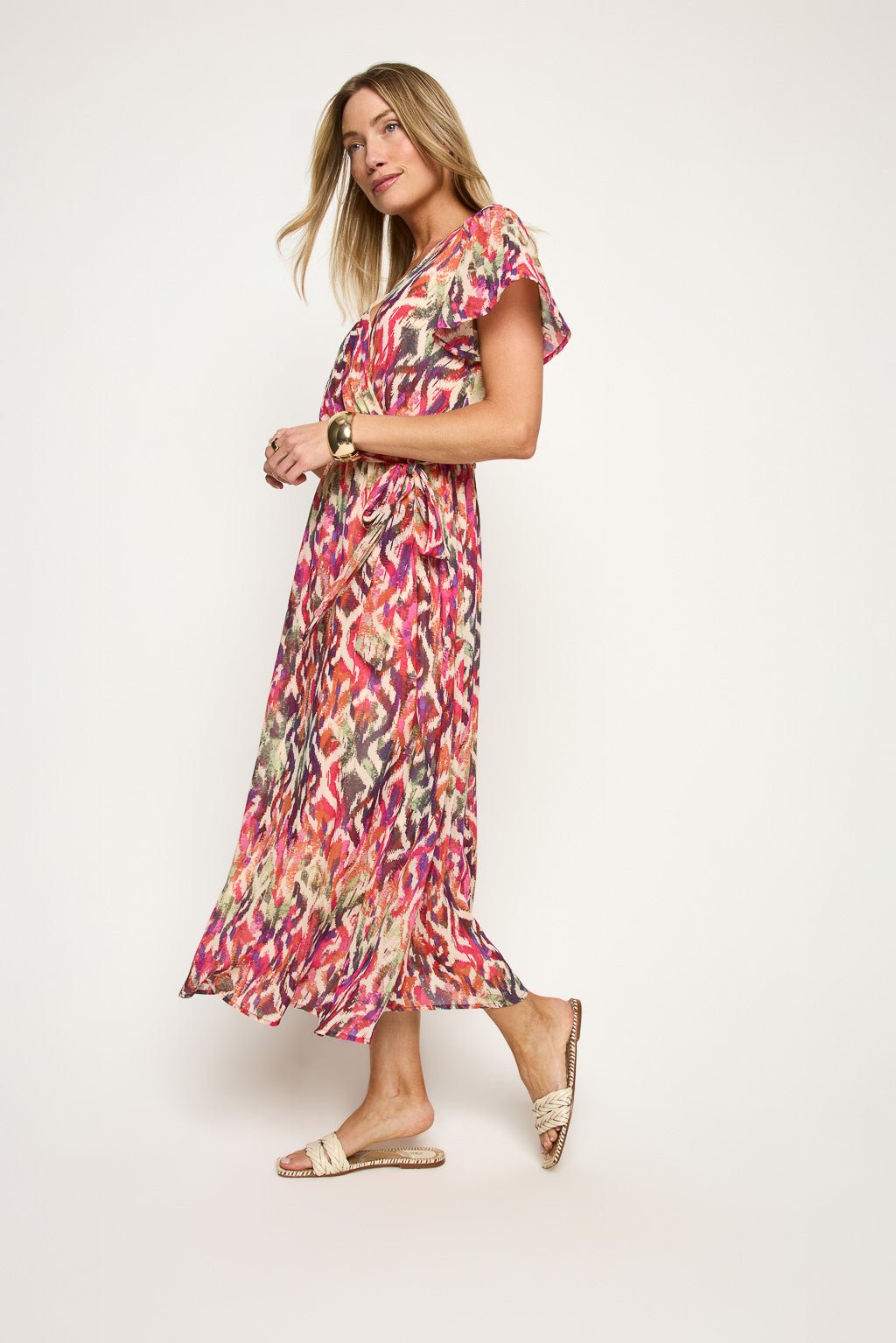 Image of West K Mira Flutter Sleeve Surplice Midi Dress Mauve Floral