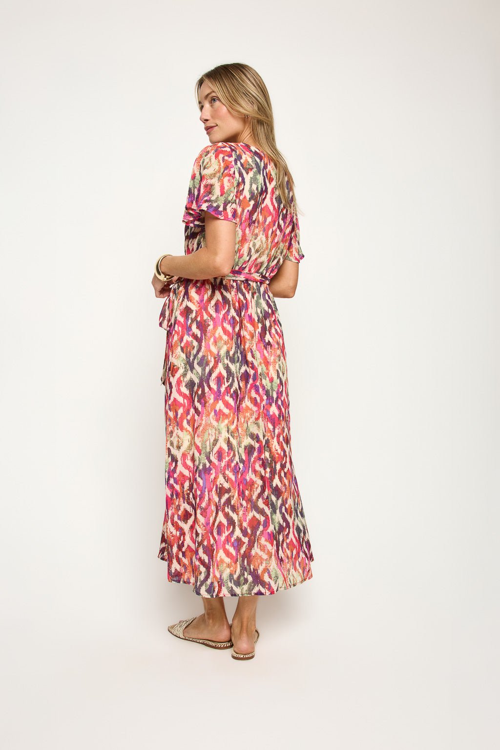 Image of West K Mira Flutter Sleeve Surplice Midi Dress Mauve Floral
