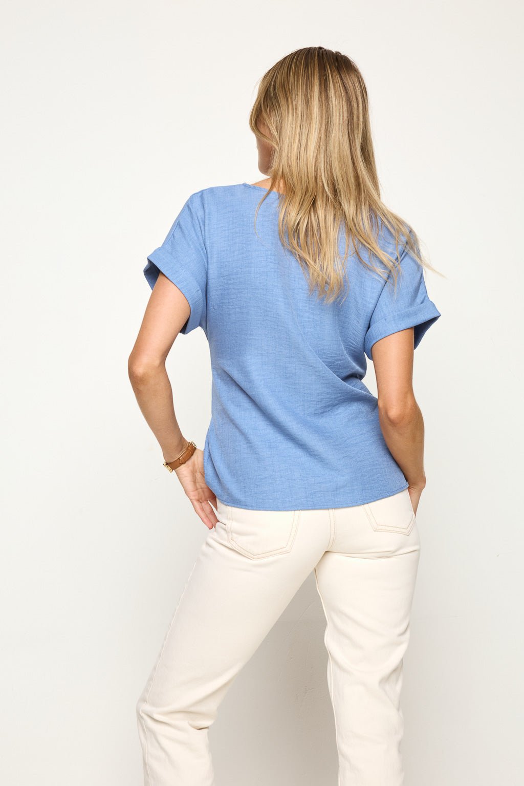 Image of West K Molly Dolman Sleeve Tie Front Blouse Denim