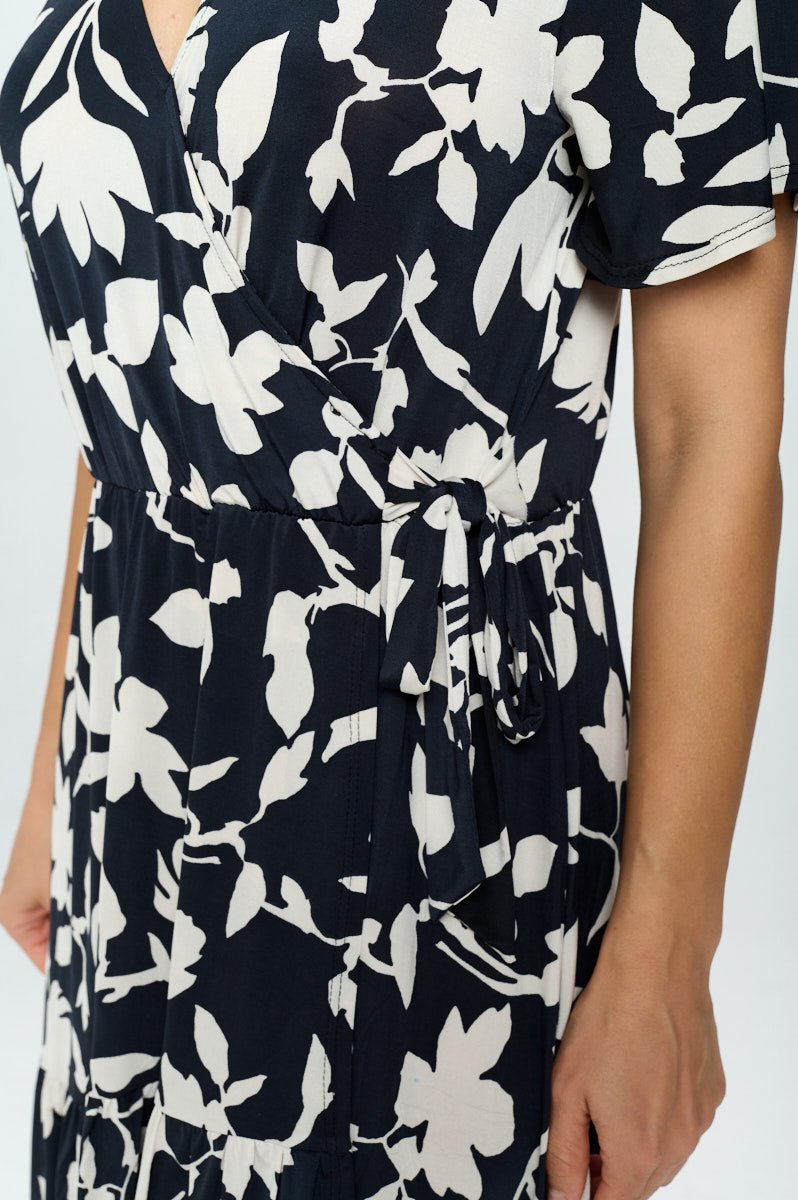 Image of West K Monica Short Sleeve Faux - Wrap Dress Black Ivory Floral