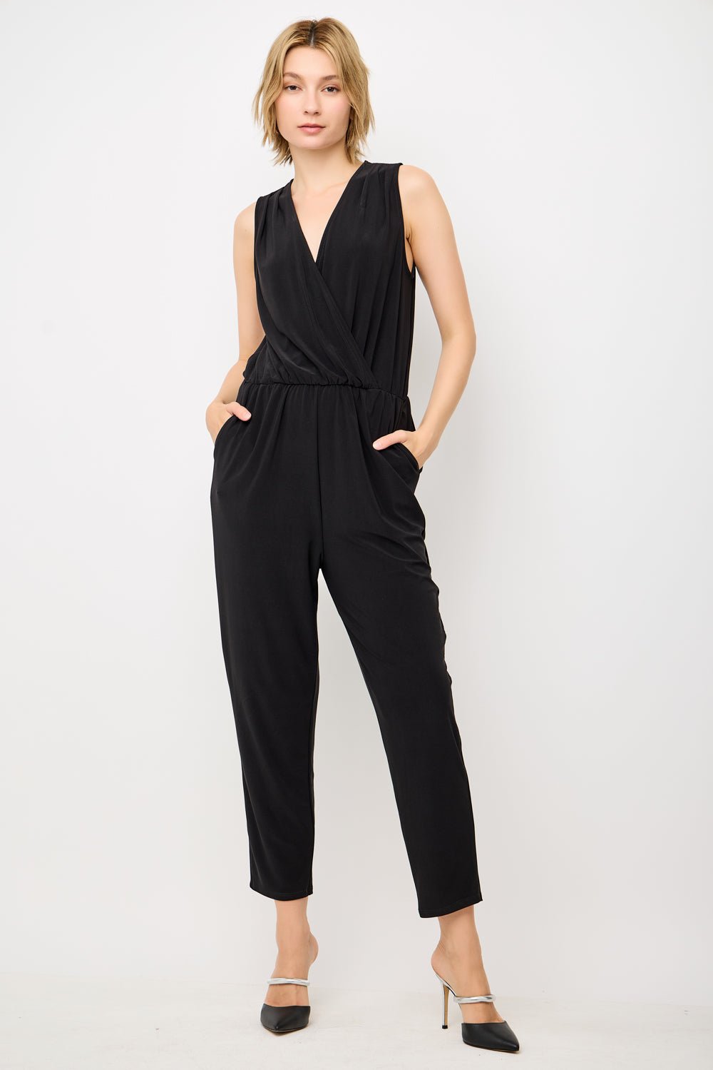 Image of West K Naima Sleeveless V - Neck Elastic Waist Jumpsuit Black