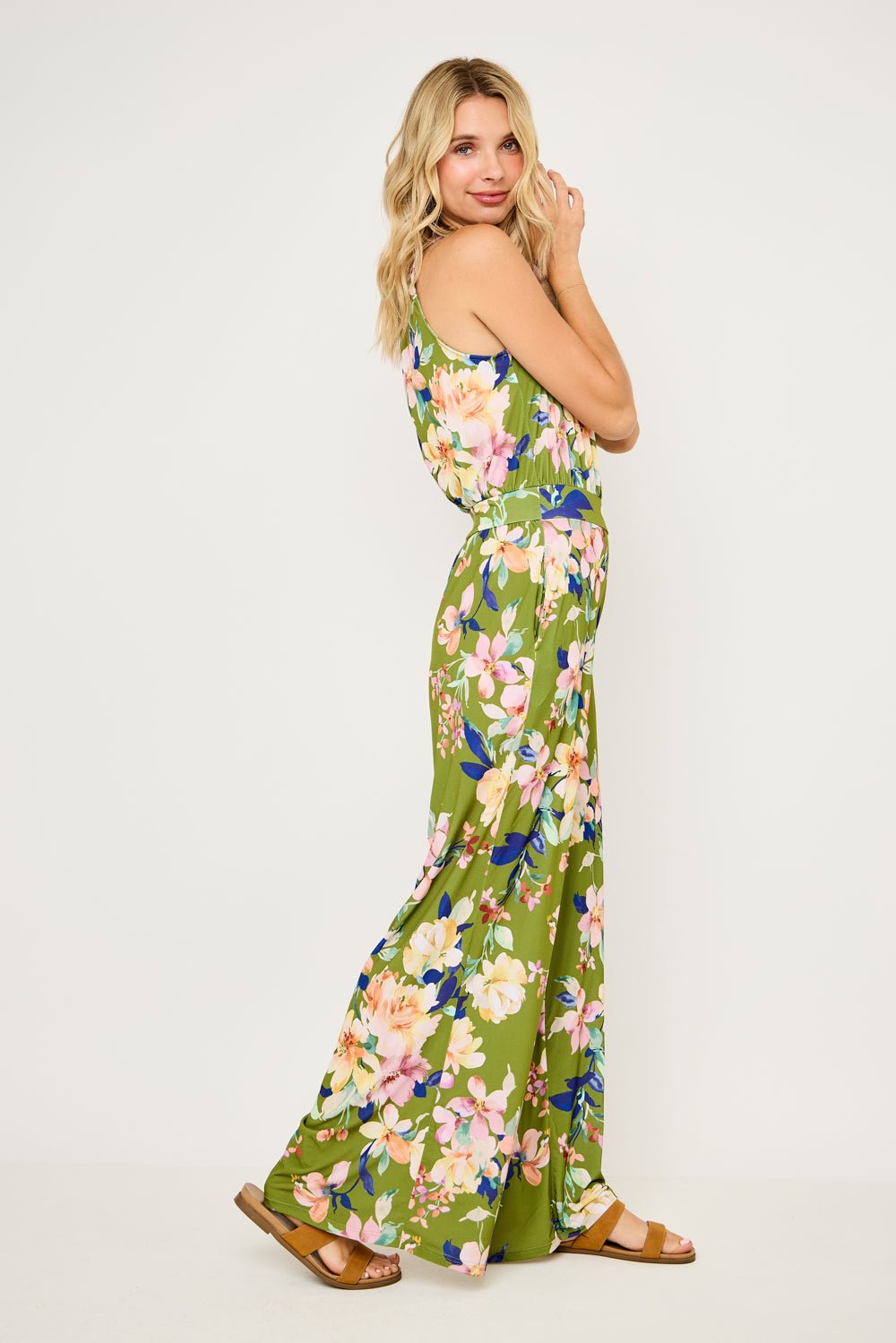 Image of West K Nina Halter Neck Jumpsuit Army Green Floral