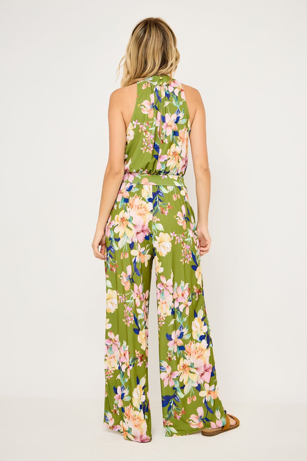 Image of West K Nina Halter Neck Jumpsuit Army Green Floral