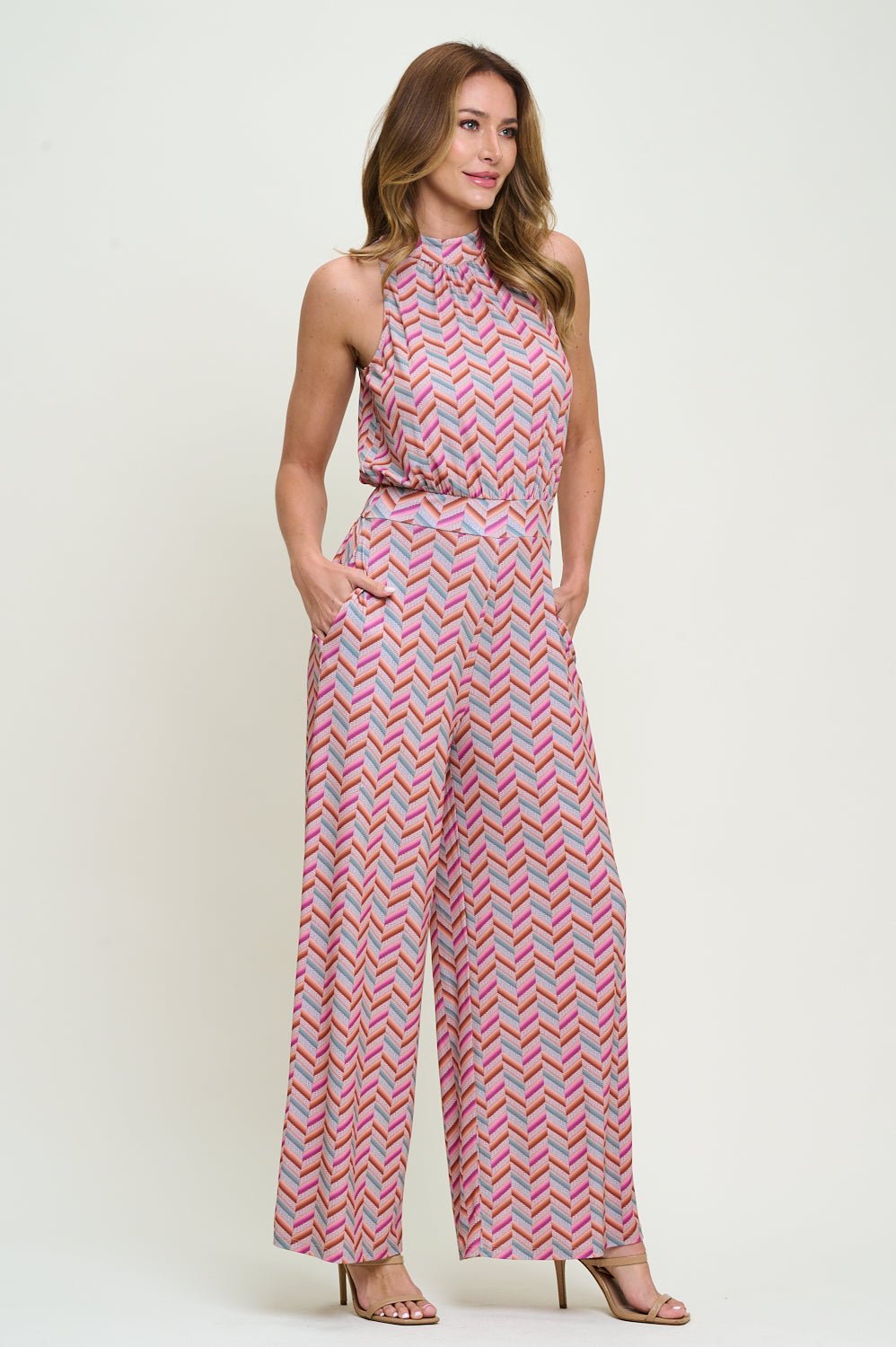 Image of West K Nina Halter Neck Jumpsuit Chevron Multi
