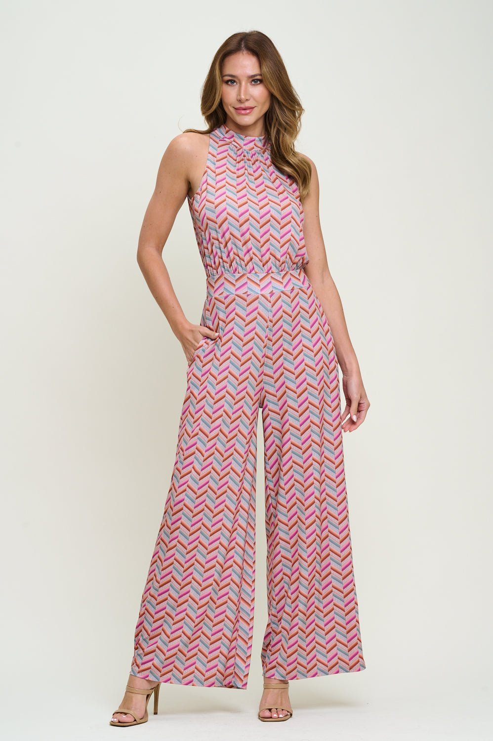 Image of West K Nina Halter Neck Jumpsuit Chevron Multi