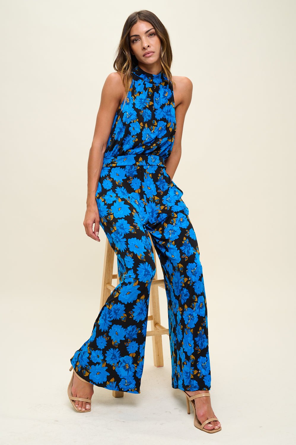 Image of West K Nina Halter Neck Jumpsuit Cobalt Floral