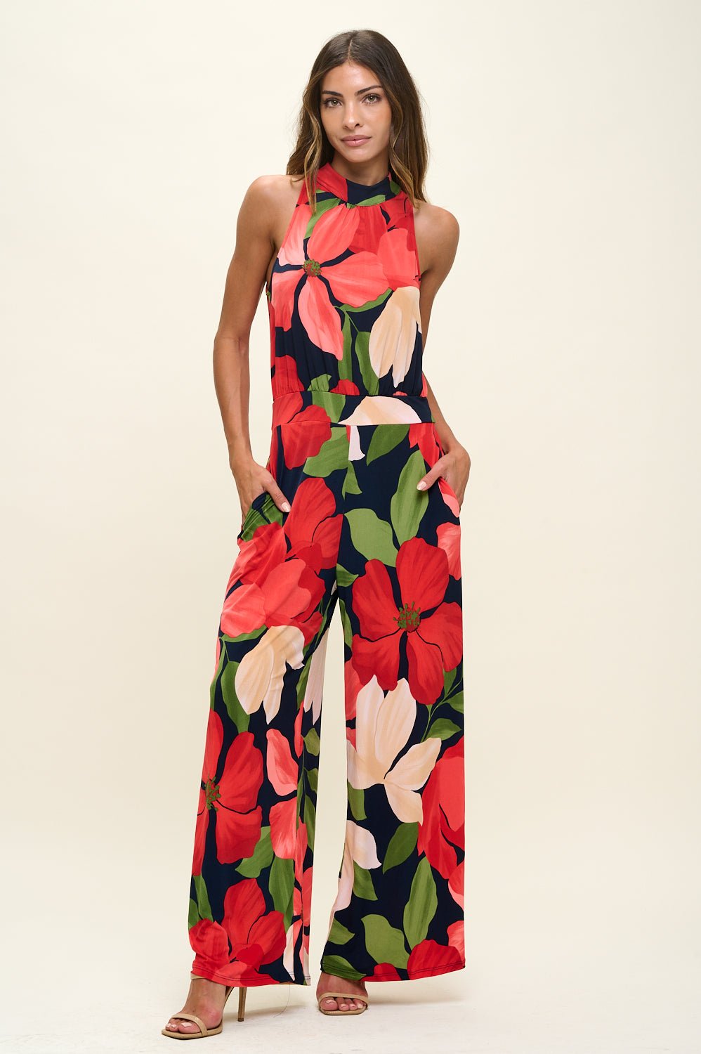 Image of West K Nina Halter Neck Jumpsuit Red Floral