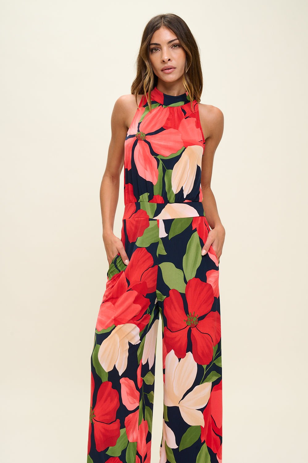 Image of West K Nina Halter Neck Jumpsuit Red Floral