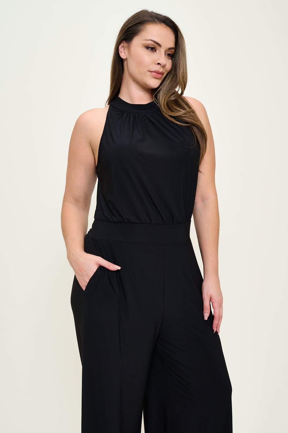 Image of West K Nina Plus Size Halter Neck Jumpsuit Black