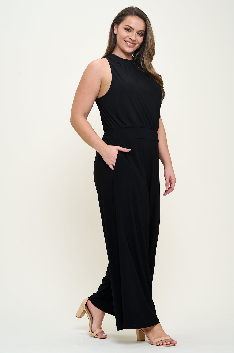 Image of West K Nina Plus Size Halter Neck Jumpsuit Black