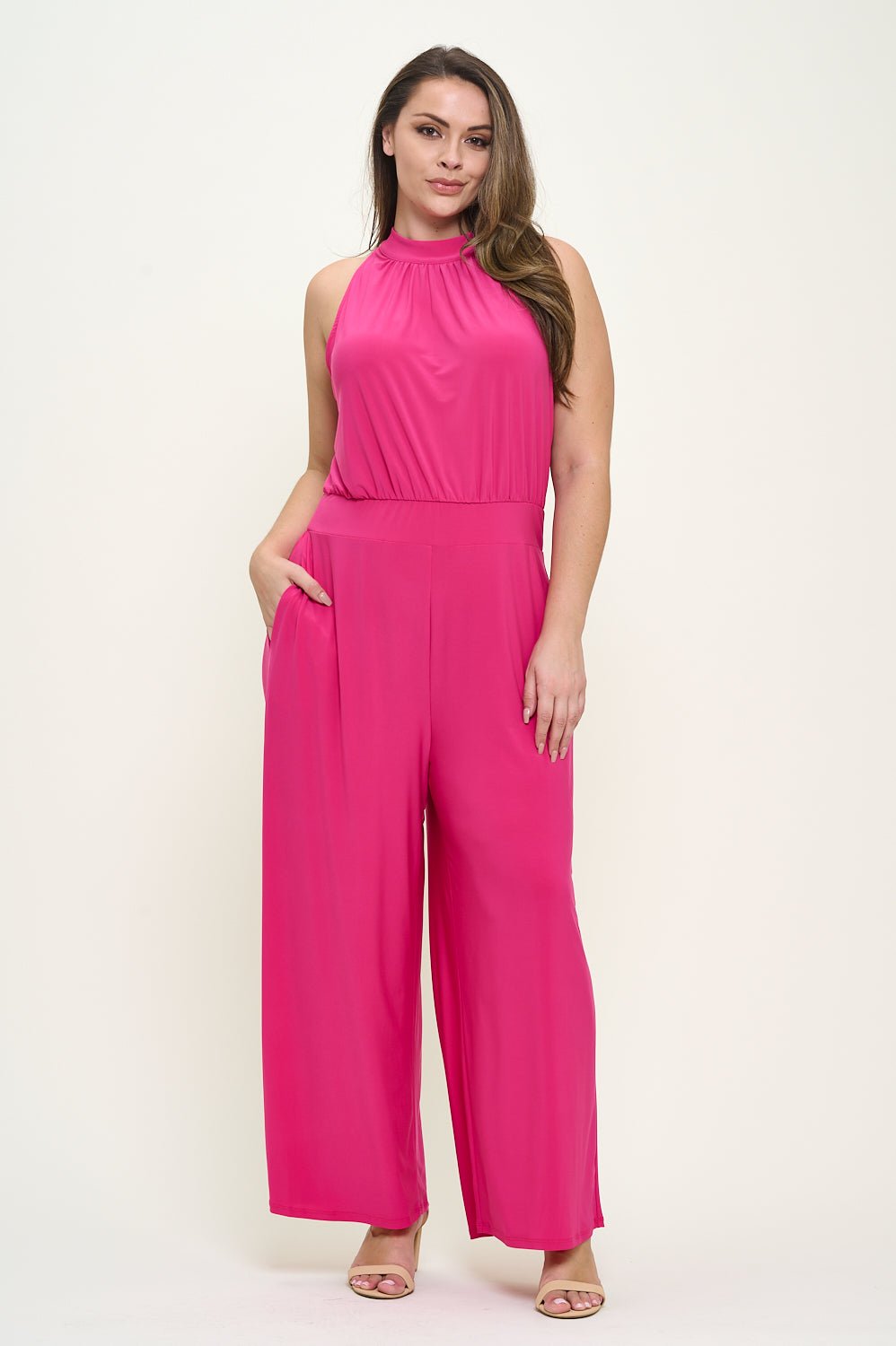 Image of West K Nina Plus Size Halter Neck Jumpsuit Fuchsia