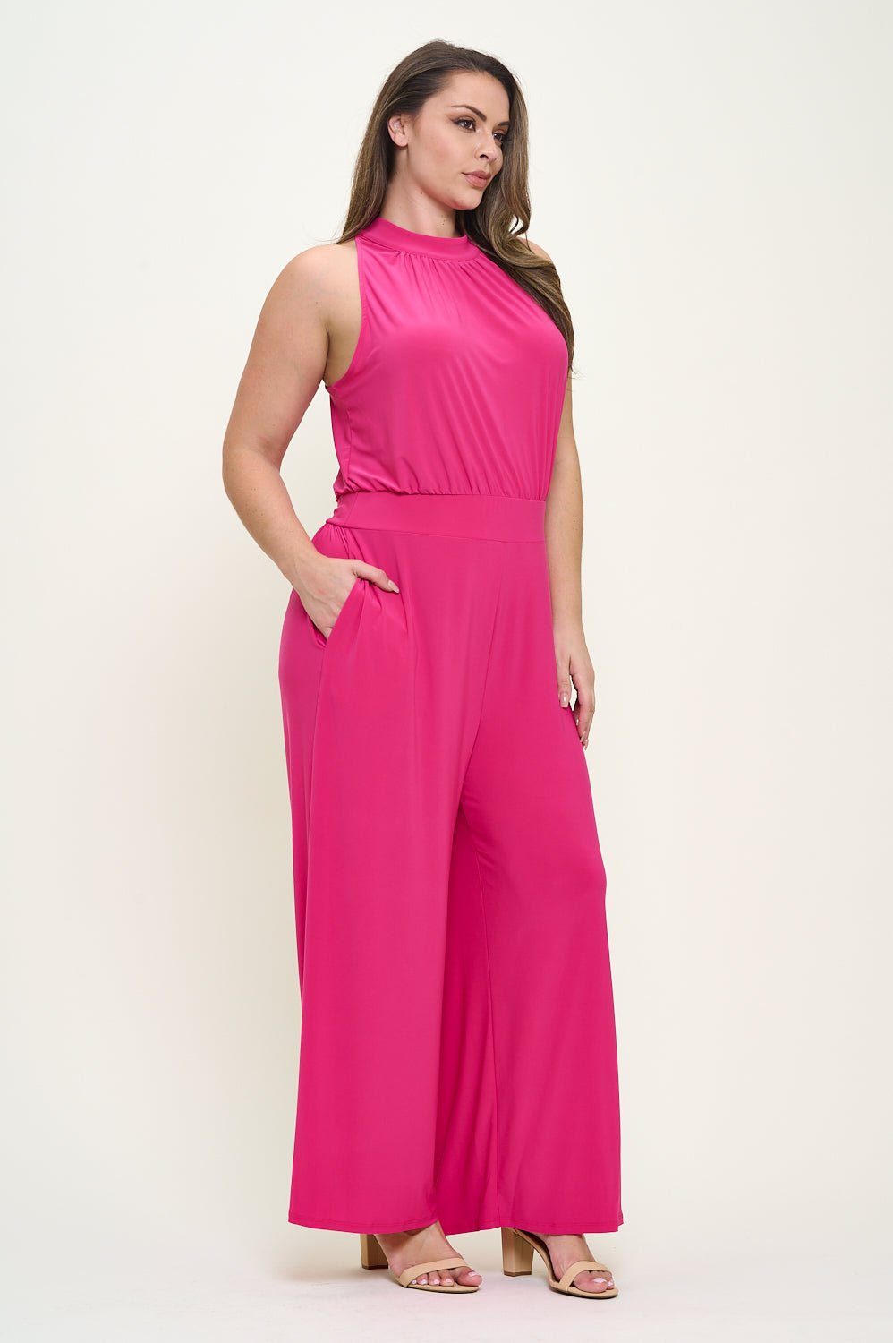 Image of West K Nina Plus Size Halter Neck Jumpsuit Green Citron