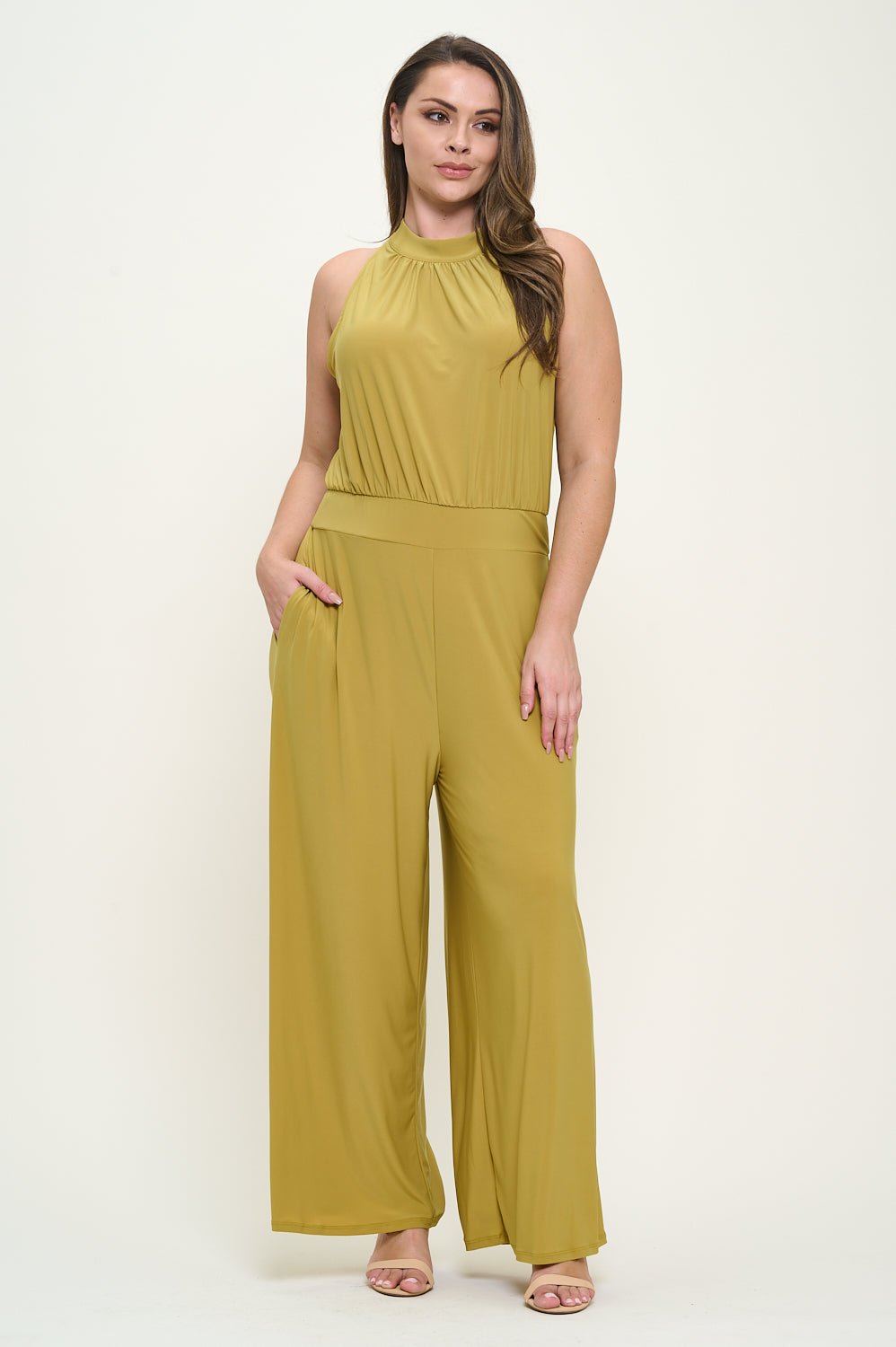 Image of West K Nina Plus Size Halter Neck Jumpsuit Green Citron